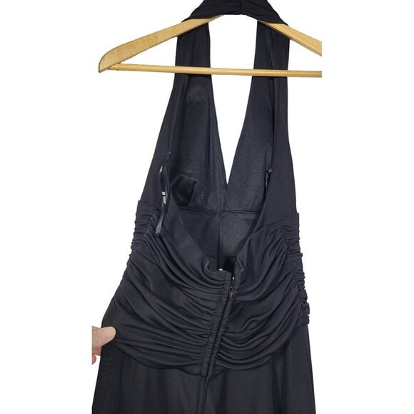 Vintage 90s Tadashi Black Halter Jersey Knit Pleated Cocktail Dress Size M - Picture 6 of 10